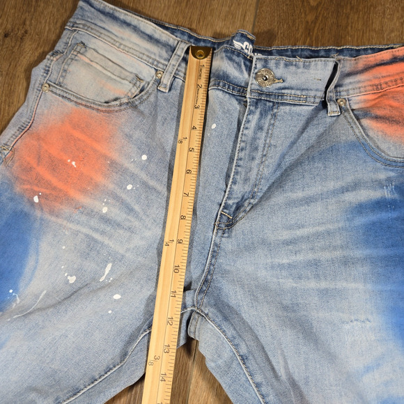 Genuine Authentic Jeans Men’s 38x32 Light Wash Distressed Paint Splatter Denim - Picture 6 of 9
